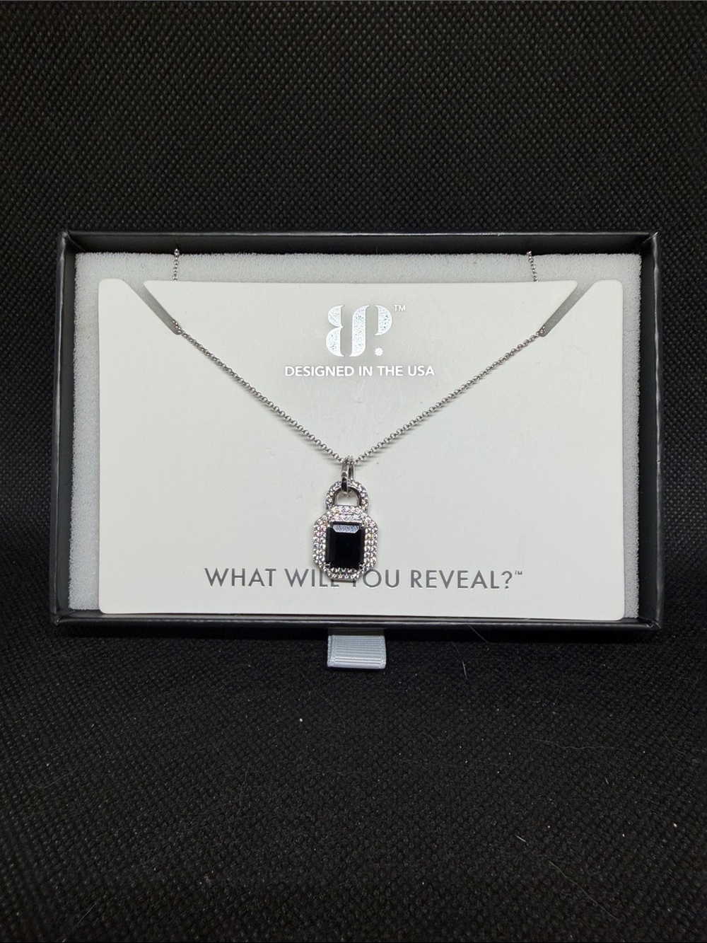 Black Onynx on Rhodium Lock Pendant